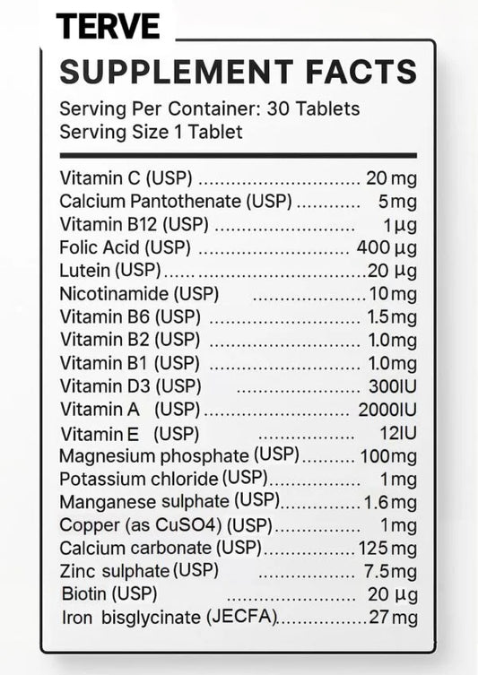 TERVE Essential Multivitamin – 30 Nutrients for Daily Energy & Immunity