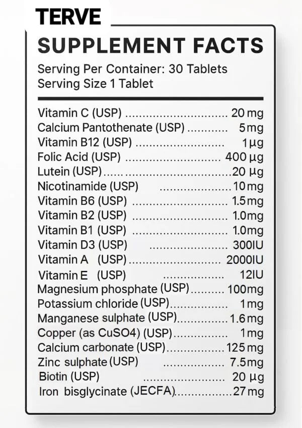 TERVE Essential Multivitamin – 30 Nutrients for Daily Energy & Immunity