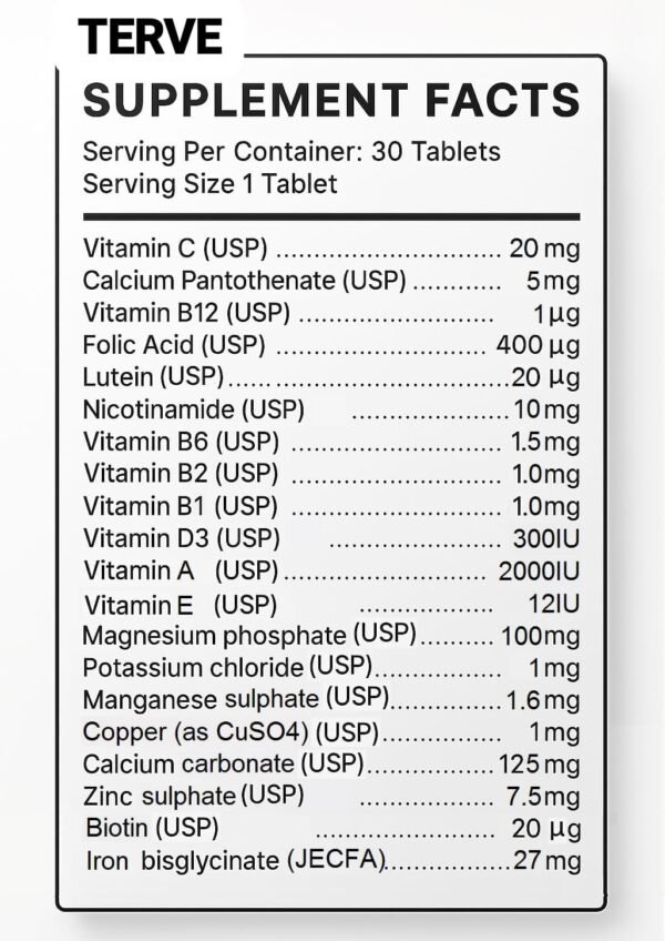 TERVE Essential Multivitamin – 30 Nutrients for Daily Energy & Immunity - Image 2